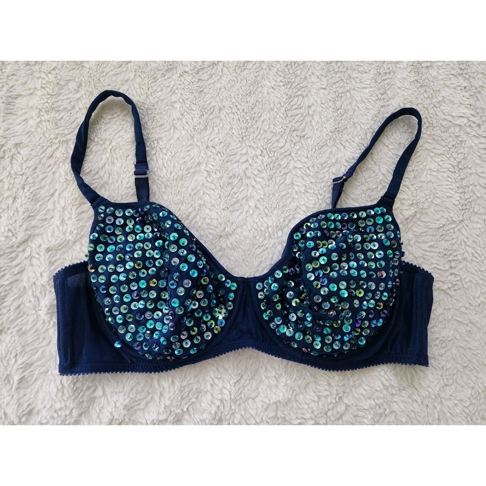 Victoria's Secret Blue Sequin Embellished Underwire Bra Size 36C Shimmer Sparkle